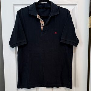 Burberry Navy Polo Shirt with Check Collar